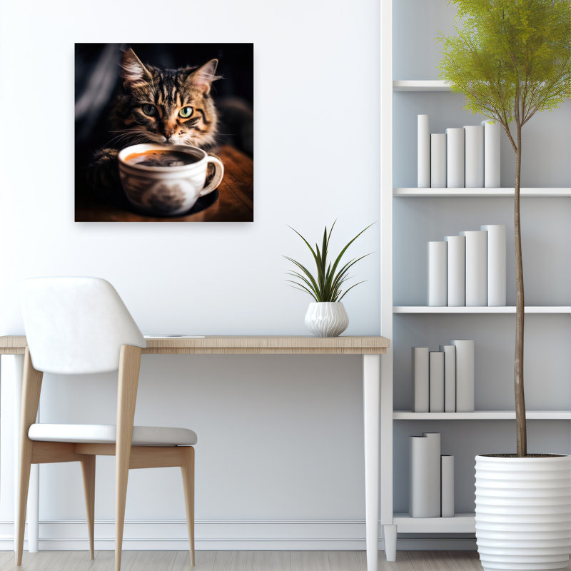 Art mural contemporain chat curieux, 24" H x 24" W