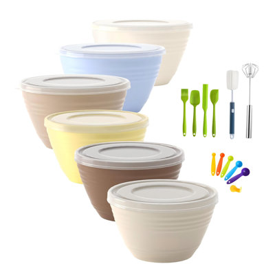 Mixing Bowls Set with Lids, Airtight BPA-Free Nesting Bowls, Dishwasher Safe Serving Bowl, 23 Pcs, (Natural Harmony)