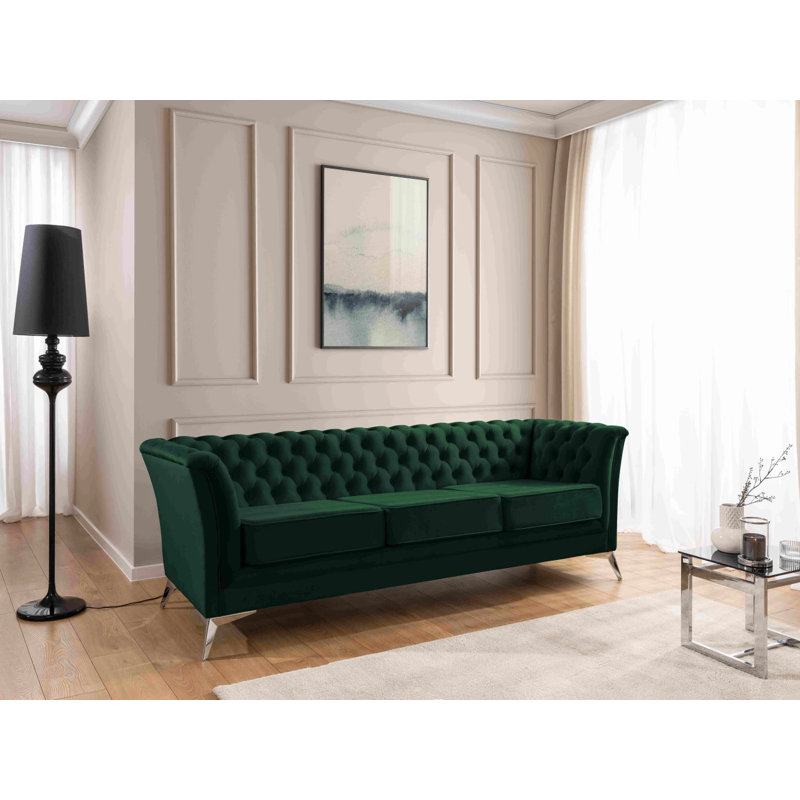 Whitby 3 Seater Velvet Sofa, Chrome, Bottle Green