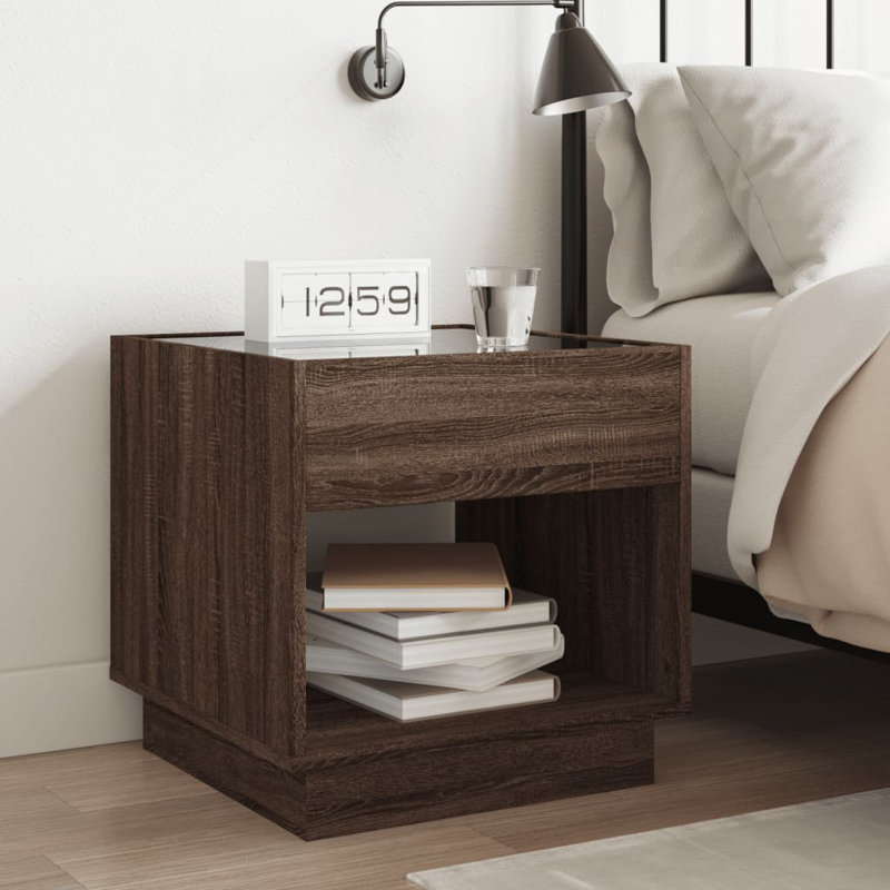 Creaghan 50cm W Bedside Table, Brown Oak