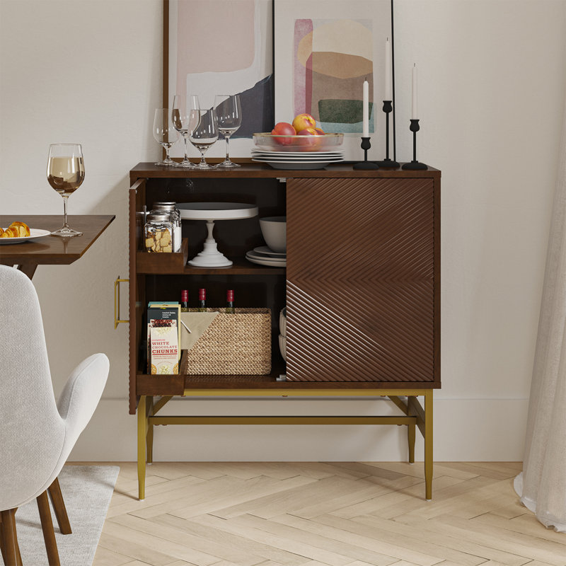 Lashawnna Modern 34'' Tall 2 - Door Accent Cabinet with carved door panels and Metal Legs, Brown