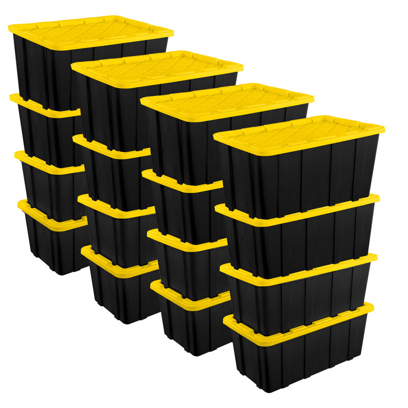 Sterilite 38 Gallon Industrial Stackable Storage Tote Lidded Containers, 16 Pack