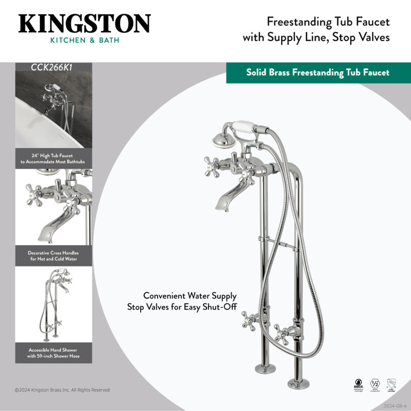 Brushed Brass Freestanding Tub Faucet with Hand Shower