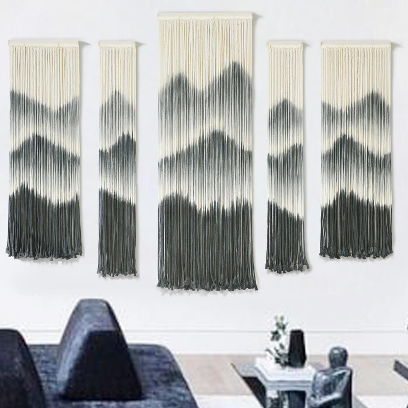 Grand mur de macramé suspendu 5 pièces fait à la main trempé-teint montagne décoration murale combinaison suspension chambre salon moderne fibre de fil art mural
