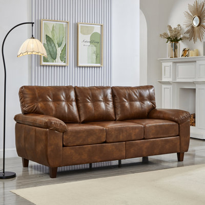  79" Modern 3-Seater Sofa, Comfortable Upholstered Triple Couch with Padded Armrests for Living Room, Brown