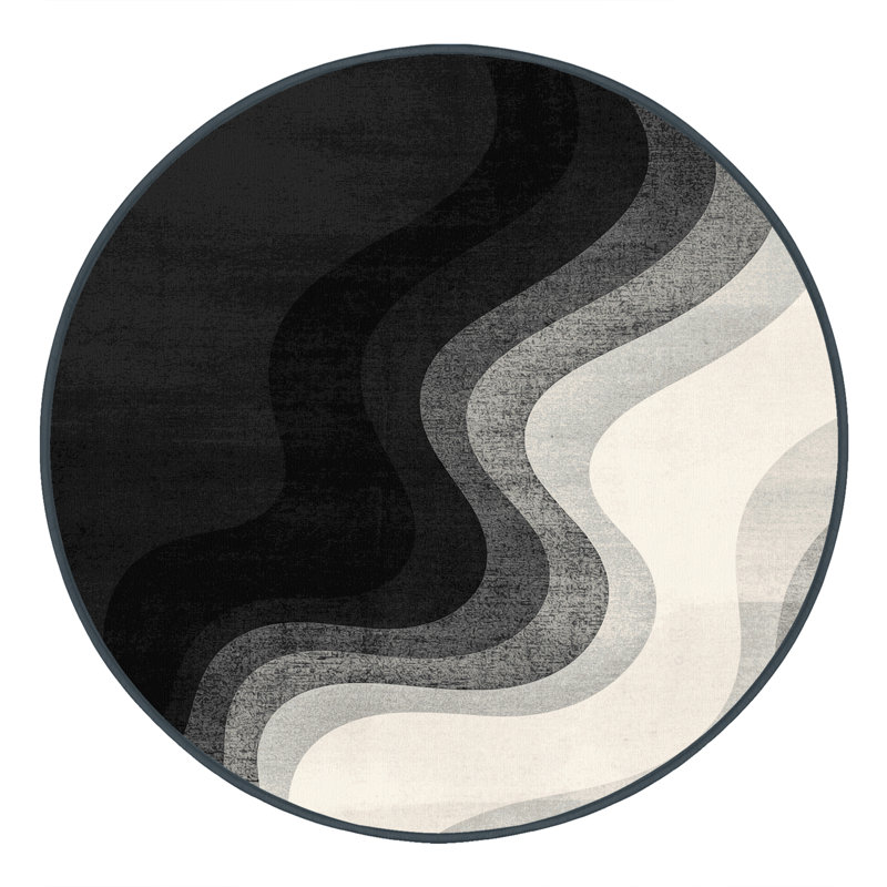 Tapis ombré doux et moelleux moderne et contemporain en gris - reliure noire, Rond 8 pi