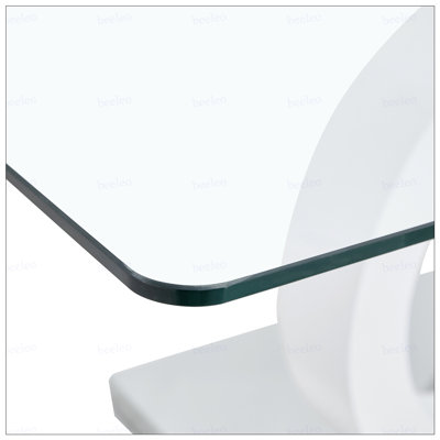 Table basse en MDF de style contemporain avec plateau en verre et base blanche - Convient aux salons et aux salons, les dimensions du produit sont de 47,2 x 25,6 x 17,8 pouces.