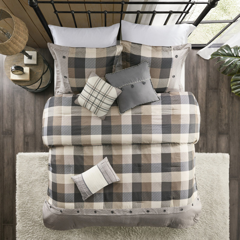 7 édredon neutre à chevrons pour très grand lit, motif à carreaux Buffalo, couvre-lit, taies décoratives, coussins décoratifs, jupe de lit, couleur lavable à la machine, motif, rembourrage, comprend extraordinairement