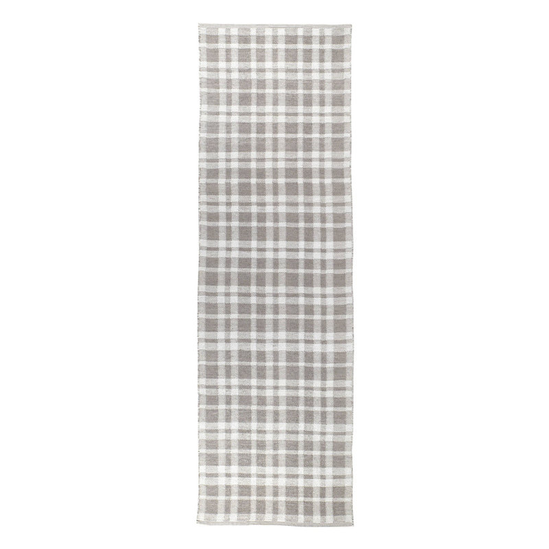 Tattersall Grey Handwoven Indoor/Outdoor Rug, Runner 2'6" x 8'