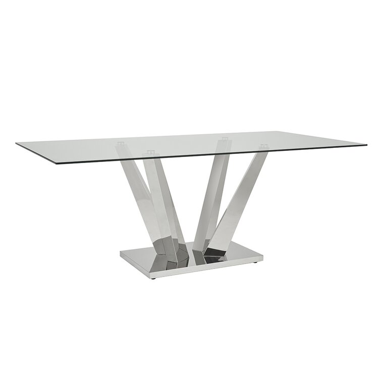 Pakize Glass Top Metal Base Dining Table