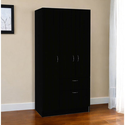 67" Black And White Wood Three Door Single Drawer Combo Dresser