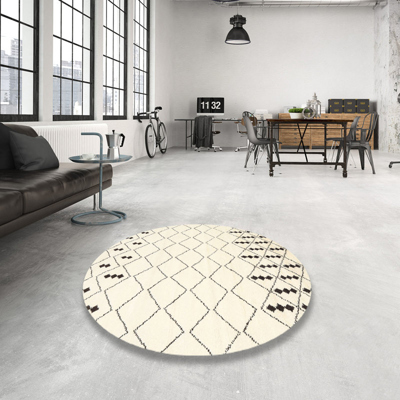 Tapis contemporain beige / noir, Rond 3 pi
