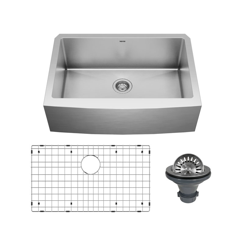 Karran Stainless Steel 30'' X 22-1/4'' Single Bowl Farmhouse/Apron Front Kitchen Sink Kit