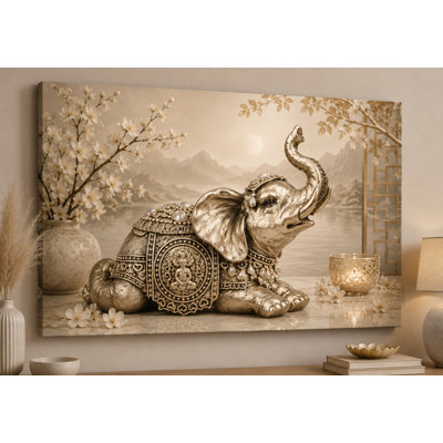 Large Decorative Elephant Buddha  Wall Art Canvas Print 24x36 Inch Zen Nature Decor Fantasy Animal Art for Living Room Meditation Room - Ready to hang