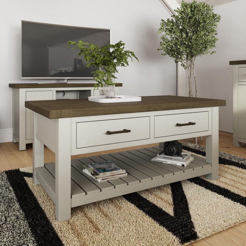 Brents Solid Wood 2 Dawer Coffee Table With Storage Shelf