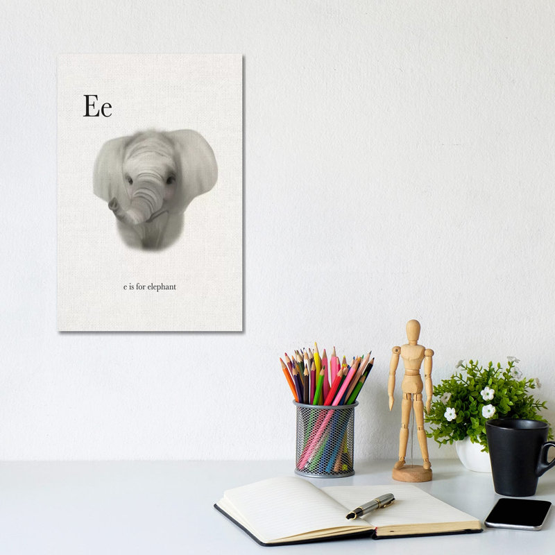 E Is For Elephant by Leah Straatsma - Wrapped Canvas Print, 20.32 cm H x 30.48 cm W