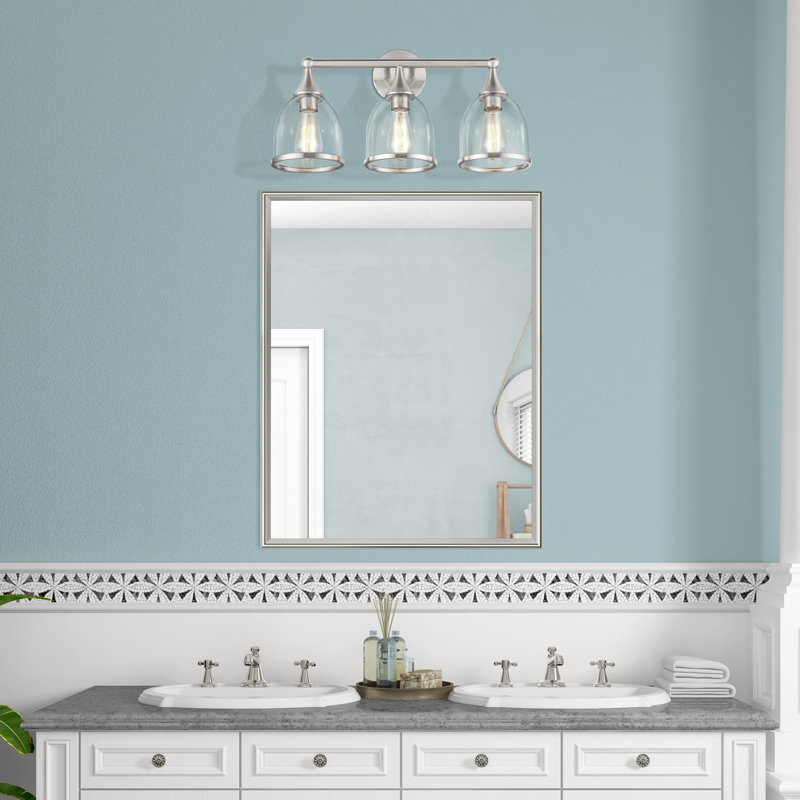 4 Light Polished Chrome Large Vanity Sconce With Mouth Blown Clear Glass, 3, Brushed Nickel