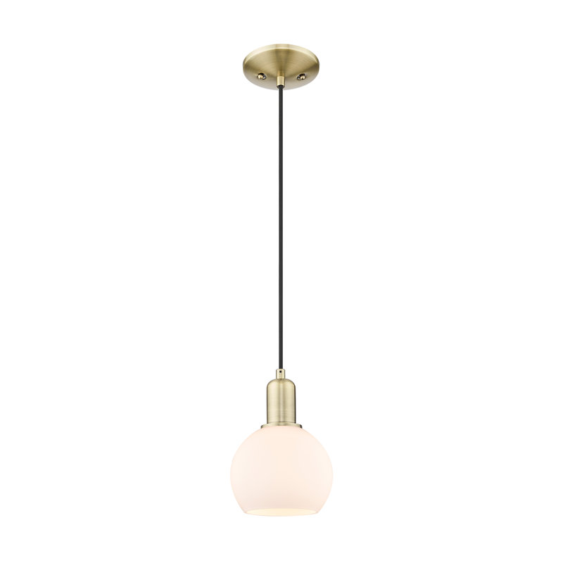Mini-luminaire suspendu 1 lumière Arcadia - Athens, H 4,88 po x l 5,88 po x P 5,88 po, Blanc mat, Laiton antique