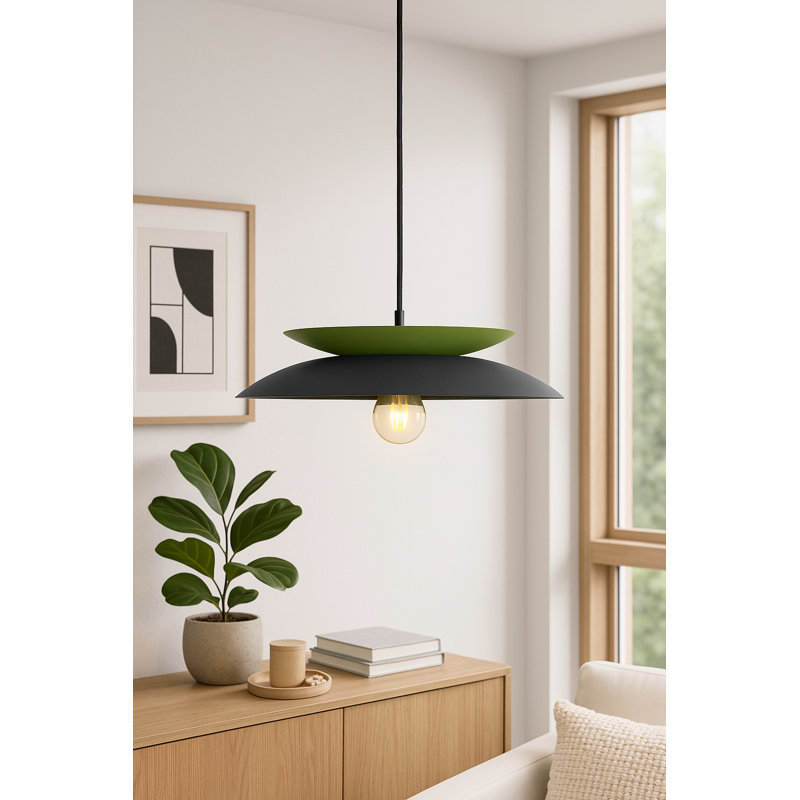 1 - Light Matte Black Dome Pendant, Black/Khaki