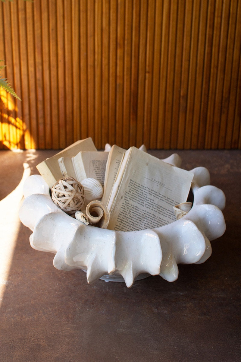  Glazed Bowl, 6" H - Organic White Ceramic Decorative Compote