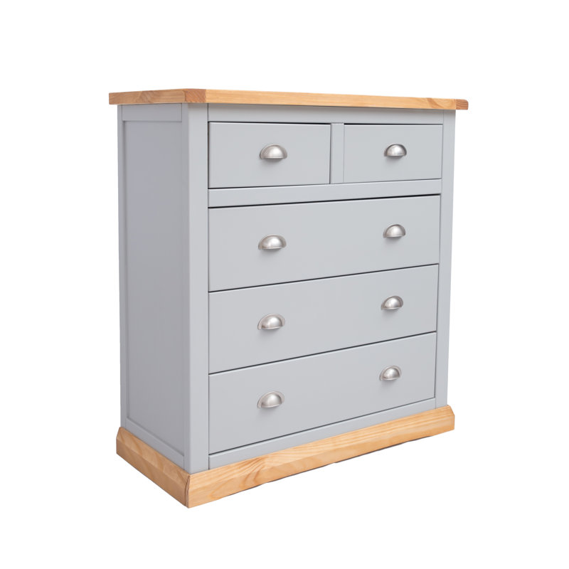 Salgado 90cm W 5 - Drawer Chest of Drawers, Grey/Wood/Satin Chrome