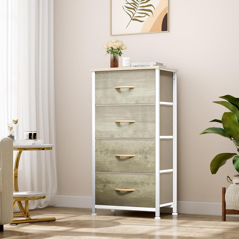Commode pour la lingerie 4 tiroirs Kathiria, Naturel / Blanc