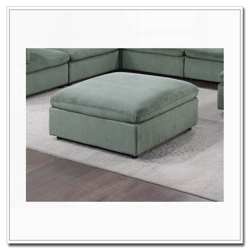 Repose-pieds contemporain en velours côtelé vert sauge, Sauge