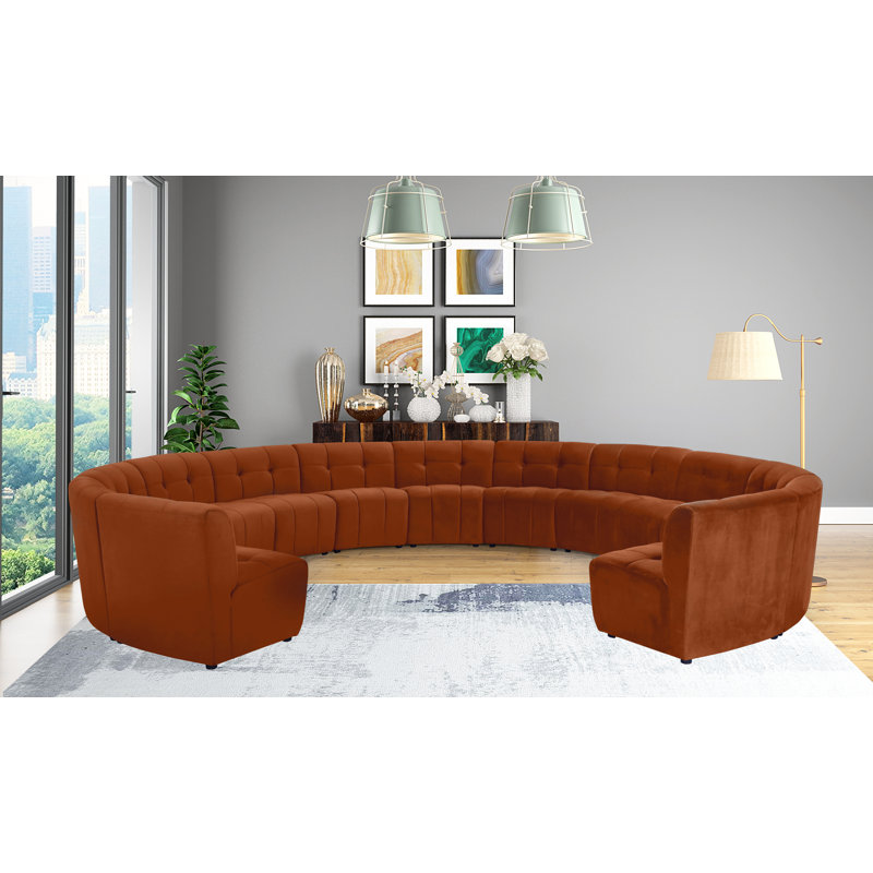 Jedson Velvet Sectional Symmetrical, Cognac Velvet