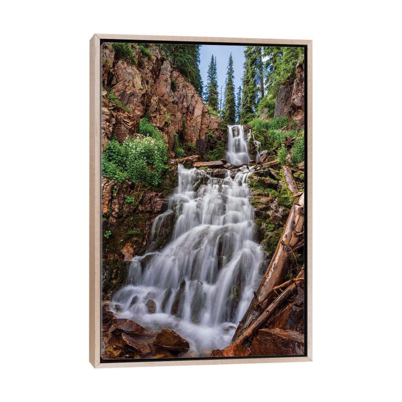 Waterfall Photo - Hidden Falls In San Juan Mountains Of Colorado 1 Piece Wall Art on Canvas, Natural Wood