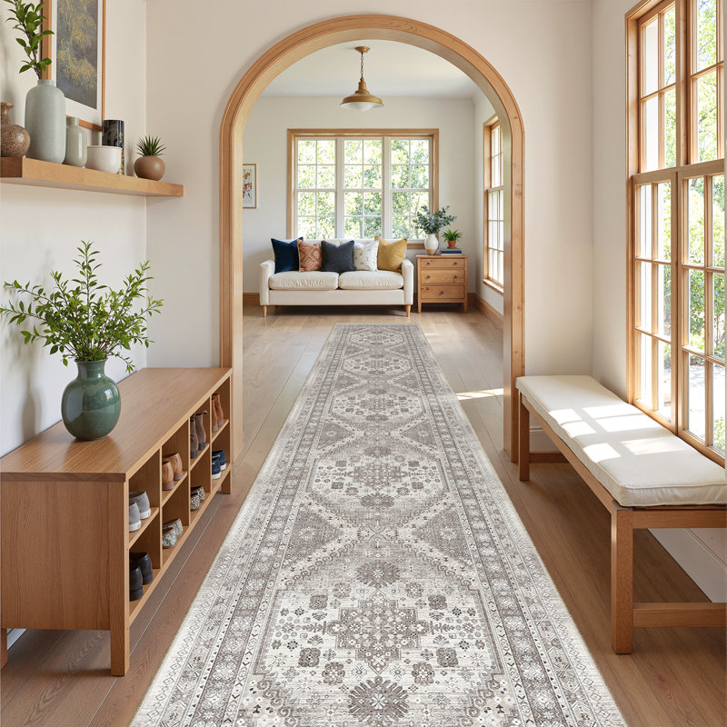 Malaika Machine-Washable Non-Slip Medallion Area Rug, Runner 2'6" x 12', Brown