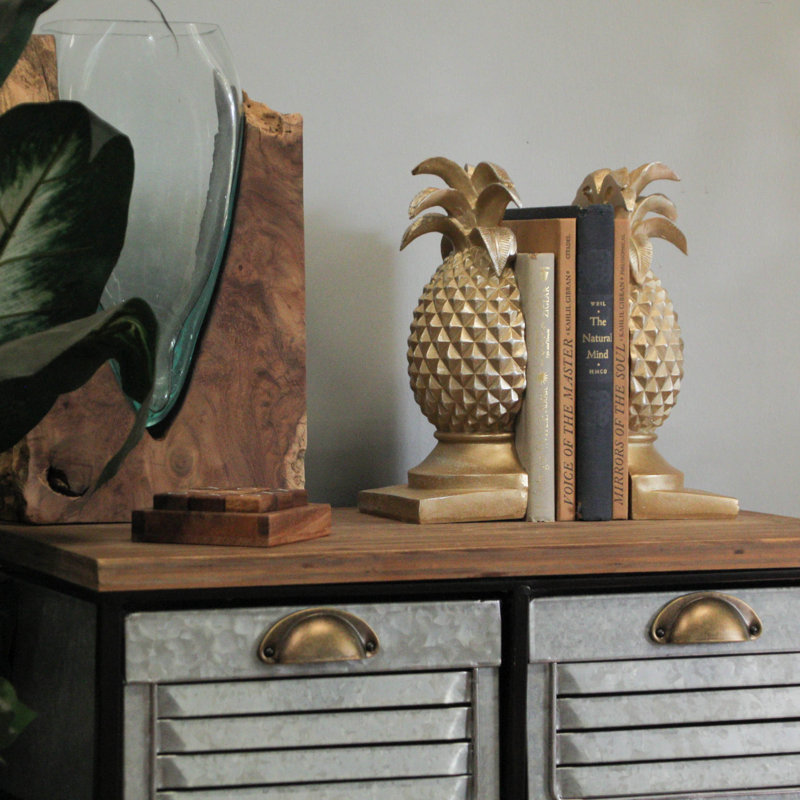 Serre-livres décoratifs en résine dorée, en forme d'ananas, pour tablette, bureau ou foyer, 25 cm de hauteur