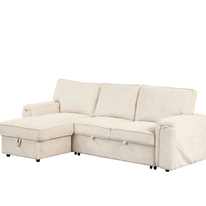 Canapé-lit modulaire à 3 places avec rangement et porte-gobelets en beige, Polyester beige
