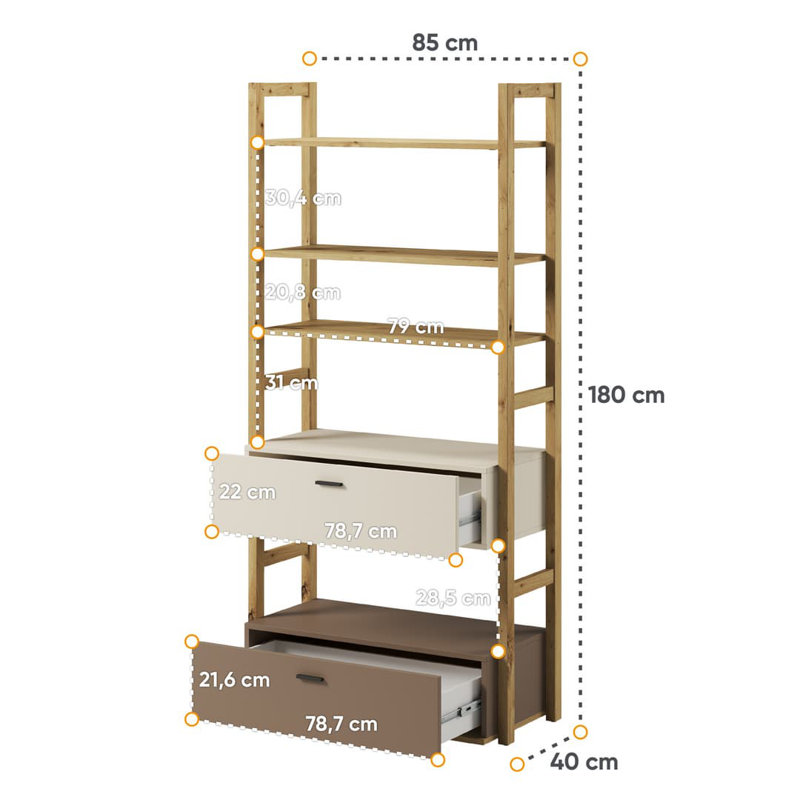 Azal 180cm H Ladder Bookcase, 180cm H x 85cm W x 40cm D