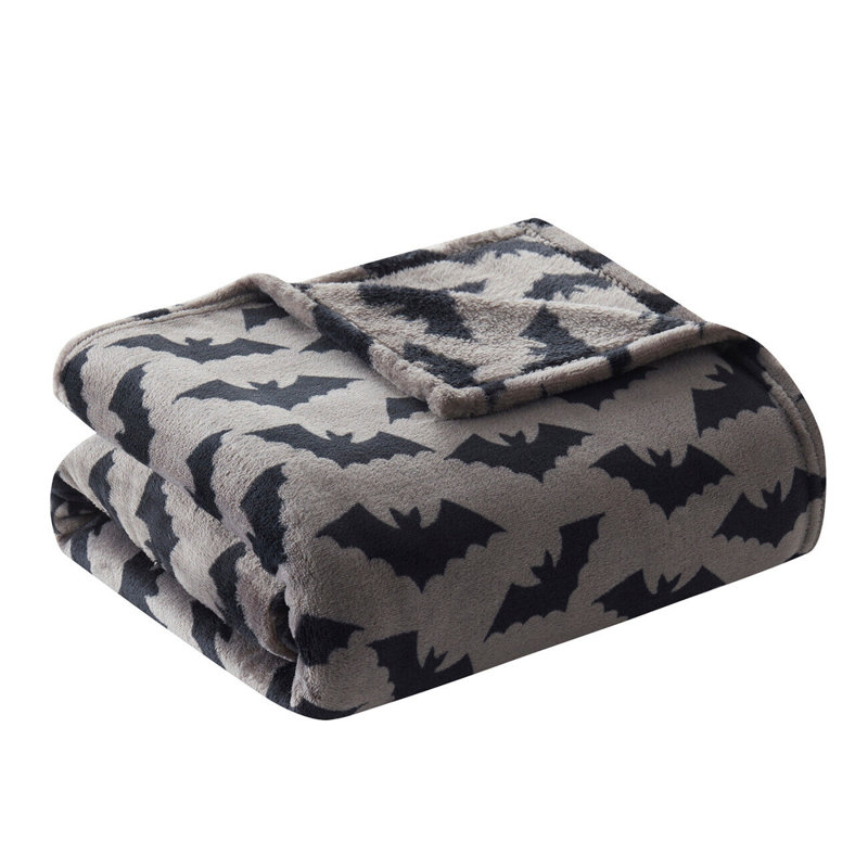 Ultra Soft & Plush Grey & Black Oversized Spooky Halloween Bats Accent Throw Blanket