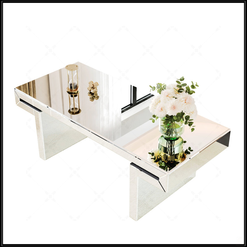 Table basse à miroir rectangulaire de luxe 47 pouces avec verre trempé cannelé