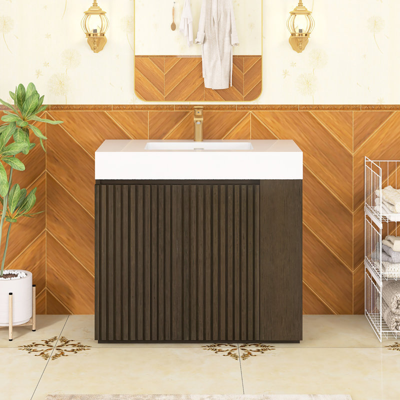 Ensemble de meuble-lavabo autoportant 35,9 po avec surface solide 35,9 po, Blanc