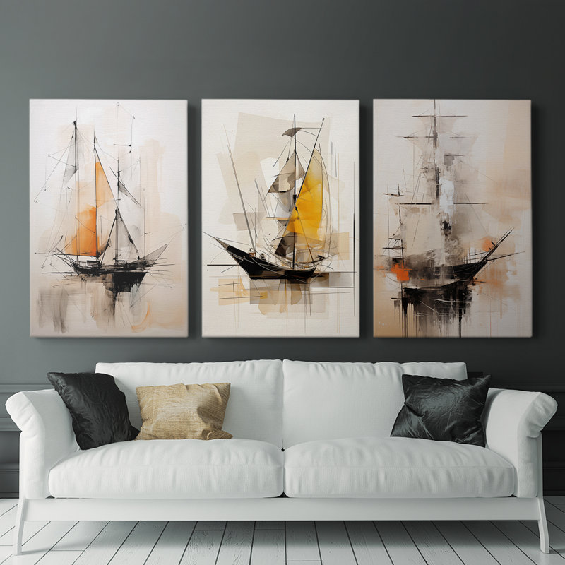 Série Sea and Shore Lxxvi - Ensemble de 3 toiles tendues avec châssis - Prêt à être accroché, H 48 po x l 32 po