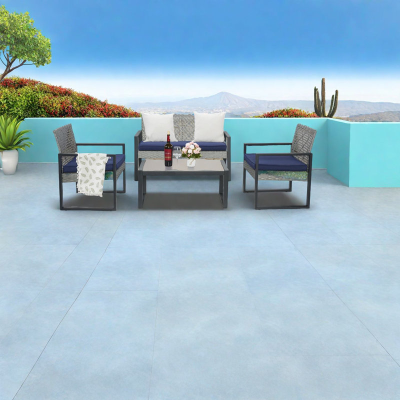 Durable 4-piece Patio Dining Sets, Acacia Wood And Modern Rattan For Garden And Porch