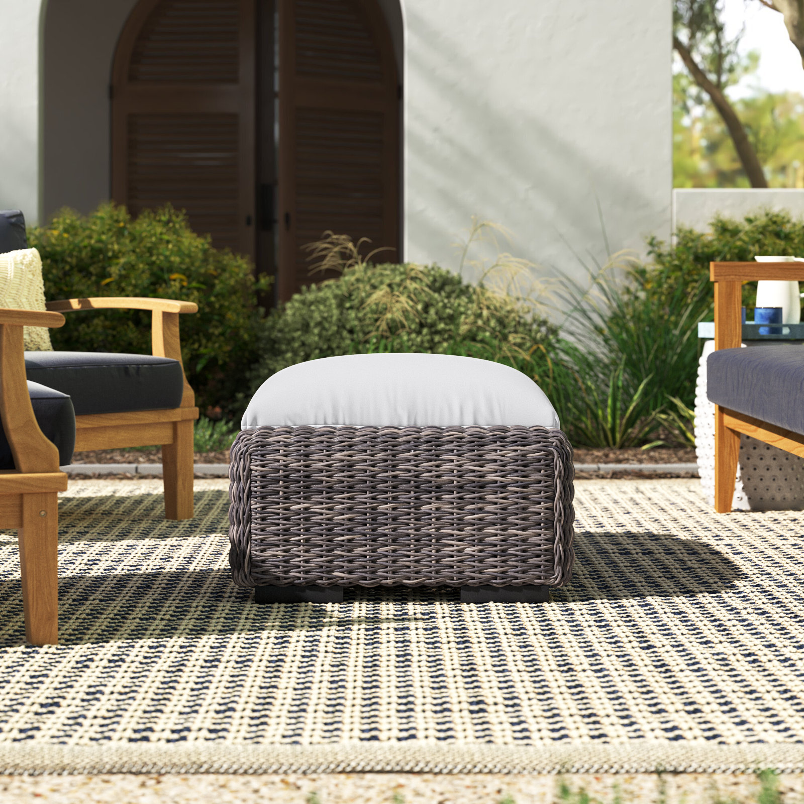 Wicker Outdoor Ottoman with Sunbrella® Cushion