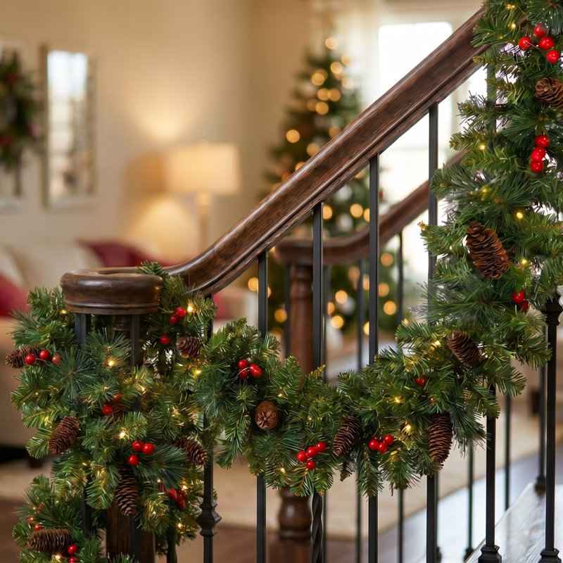 9ft. Evergreen Manor Spruce Christmas Garland with Clear Lights