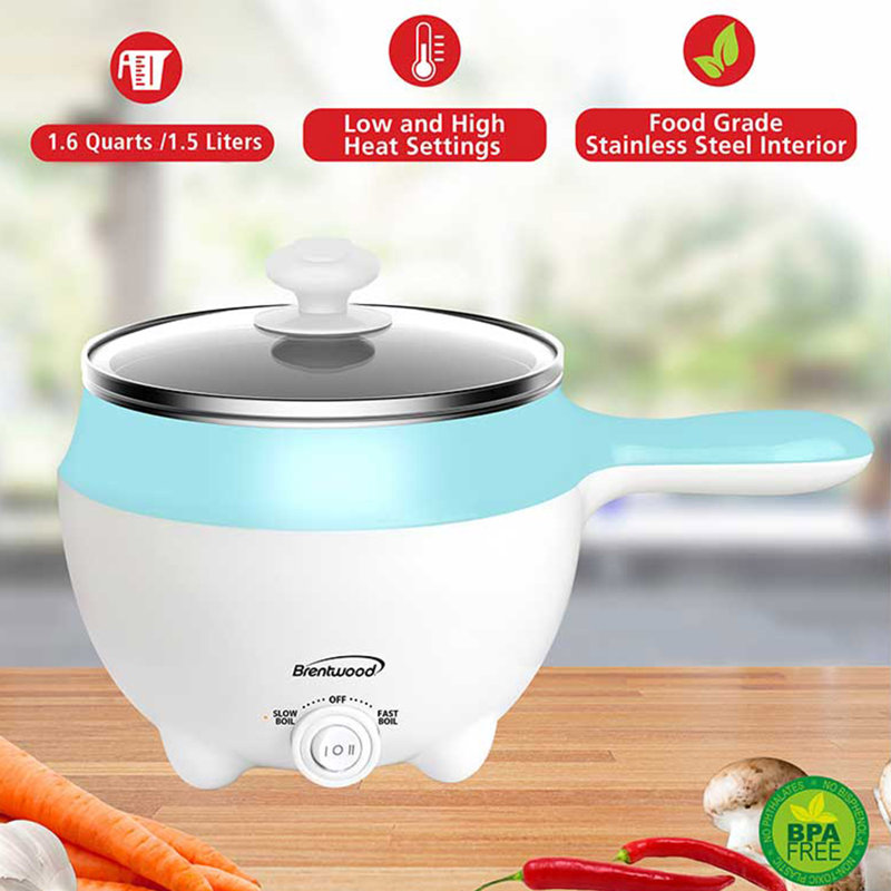 Brentwood Stainless Steel 1.6 Quart Electric Hot Pot Cooker And Food Steamer In Blue