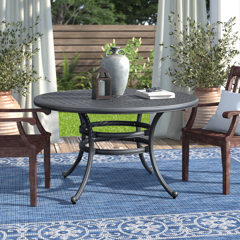 Annecorinne Round Metal Outdoor Dining Table With Umbrella Hole , 52'' in. W 52'' in. D, Dessert Night
