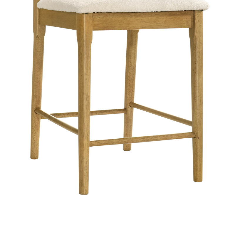 Tobias Coastal Modern Wood Counter Height Kitchen Bar Stool In Amber Glow Finish With White Boucle Fabric Upholstered Seat - Set Of 3