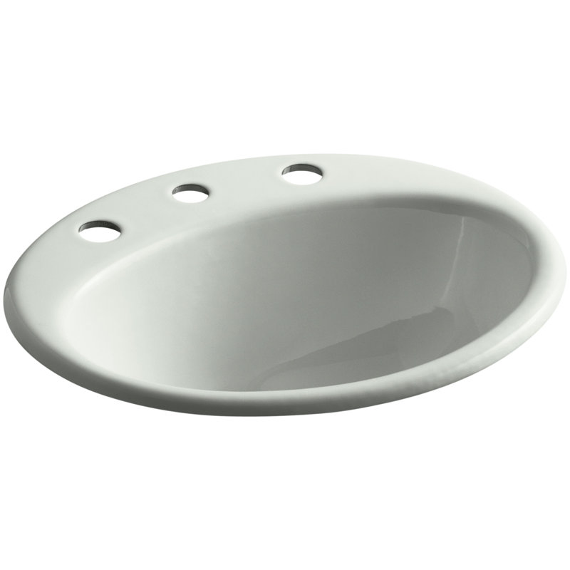 Farmington Metal Oval Drop-In Bathroom Sink with Overflow, Sea Salt, 4" Center