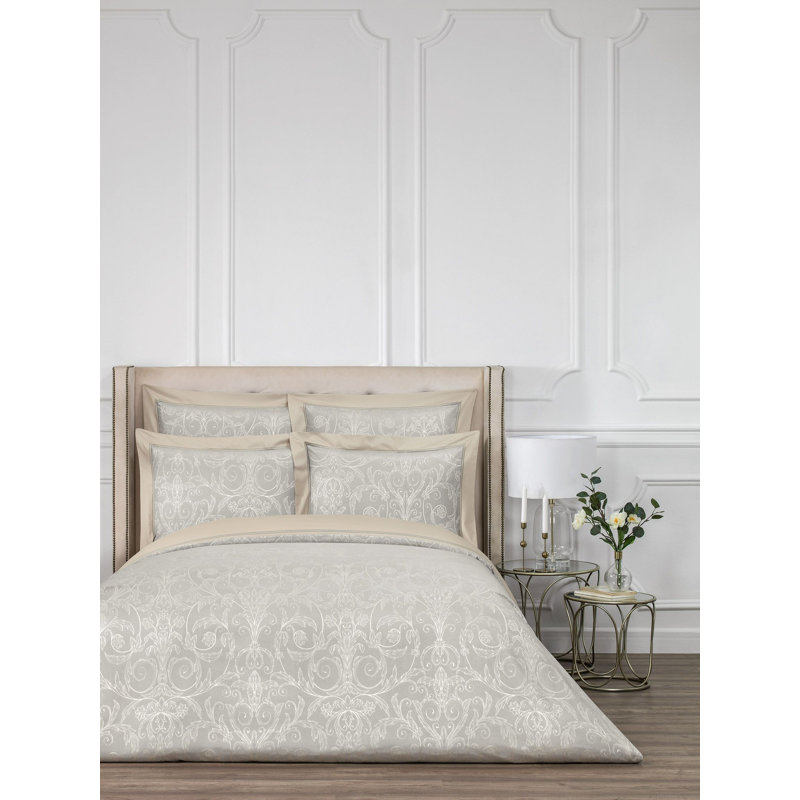 Palladio Cotton Sateen Damask Duvet Cover, Queen Duvet Cover