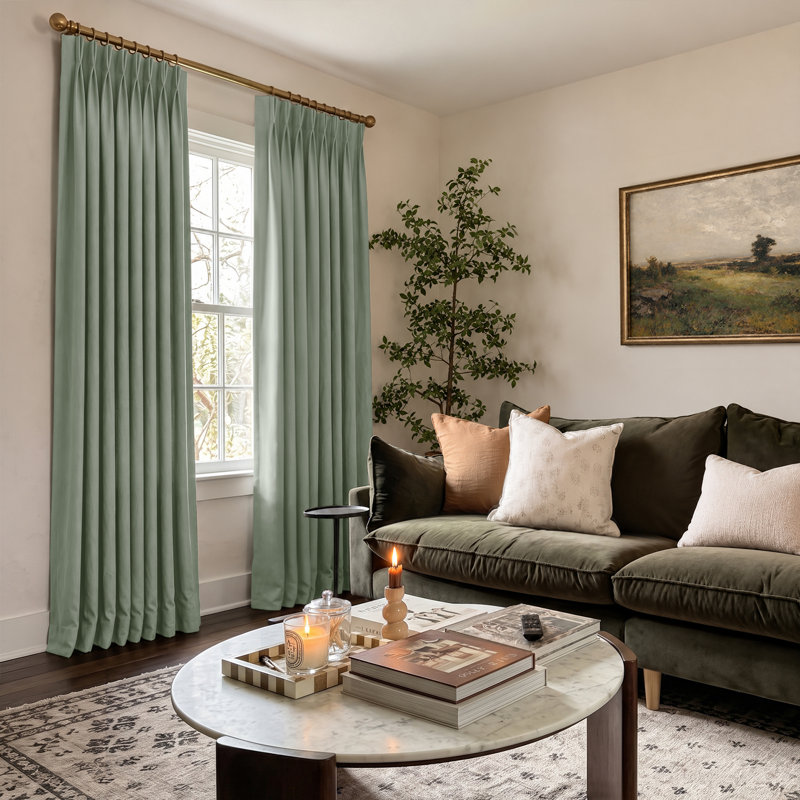 Pinch Pleated 100% Blackout Curtains Linen Blend Drapes with 20 Hooks Curtains for Living Room and Bedroom （Set of 2）