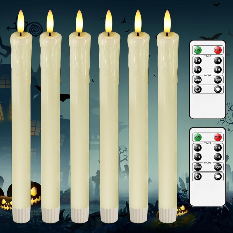 6 Pack Ivory Flameless Taper Candles, 9.5 - inch, Battery: Operated, with Remote Control, Ivory