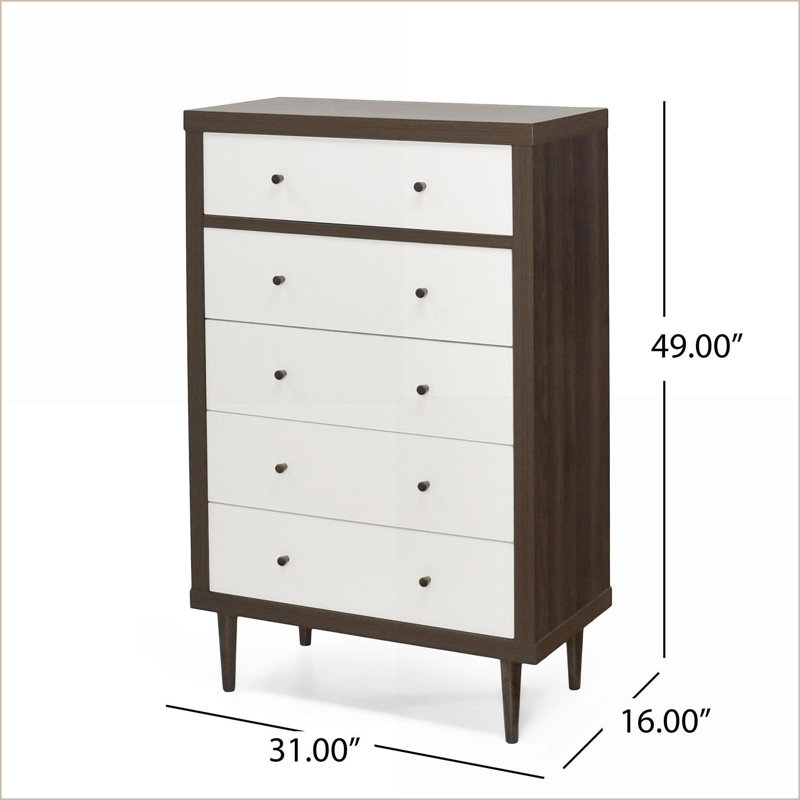 Commodes et amp; Garde-robes | Commode 5 tiroirs Mid-Century Modern | Noyer | Panneau de fibres à densité moyenne