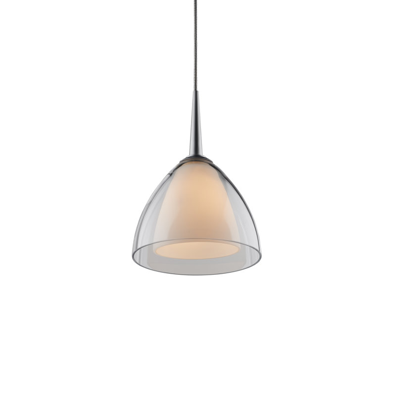 Rainbow 2 - Luminaire suspendu - DEL - Auvent Kiss 4 po - Finition chrome mat - Abat-jour en verre rouge, Transparent