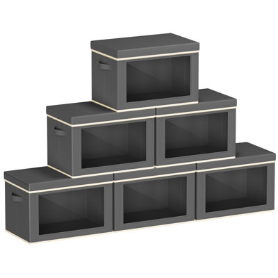 Large Storage Bins with Lids - Fabric Storage Cubes with Window, Collapsible Bins for Clothes, Large Baskets for Bedroom, Dorm, Office, 6 Pack
